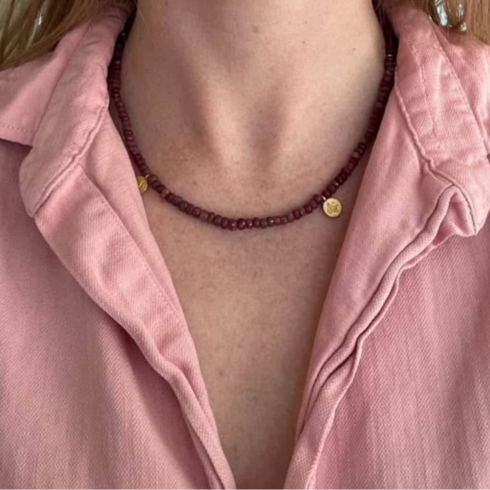 Natural Ruby Bead Necklace with Gold Plated Accents